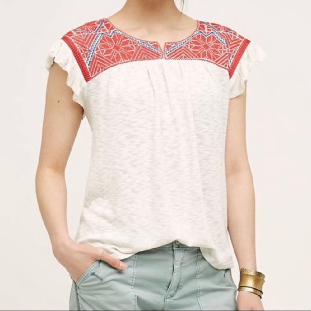 Anthropologie One September Evin Embroidered Knit Top